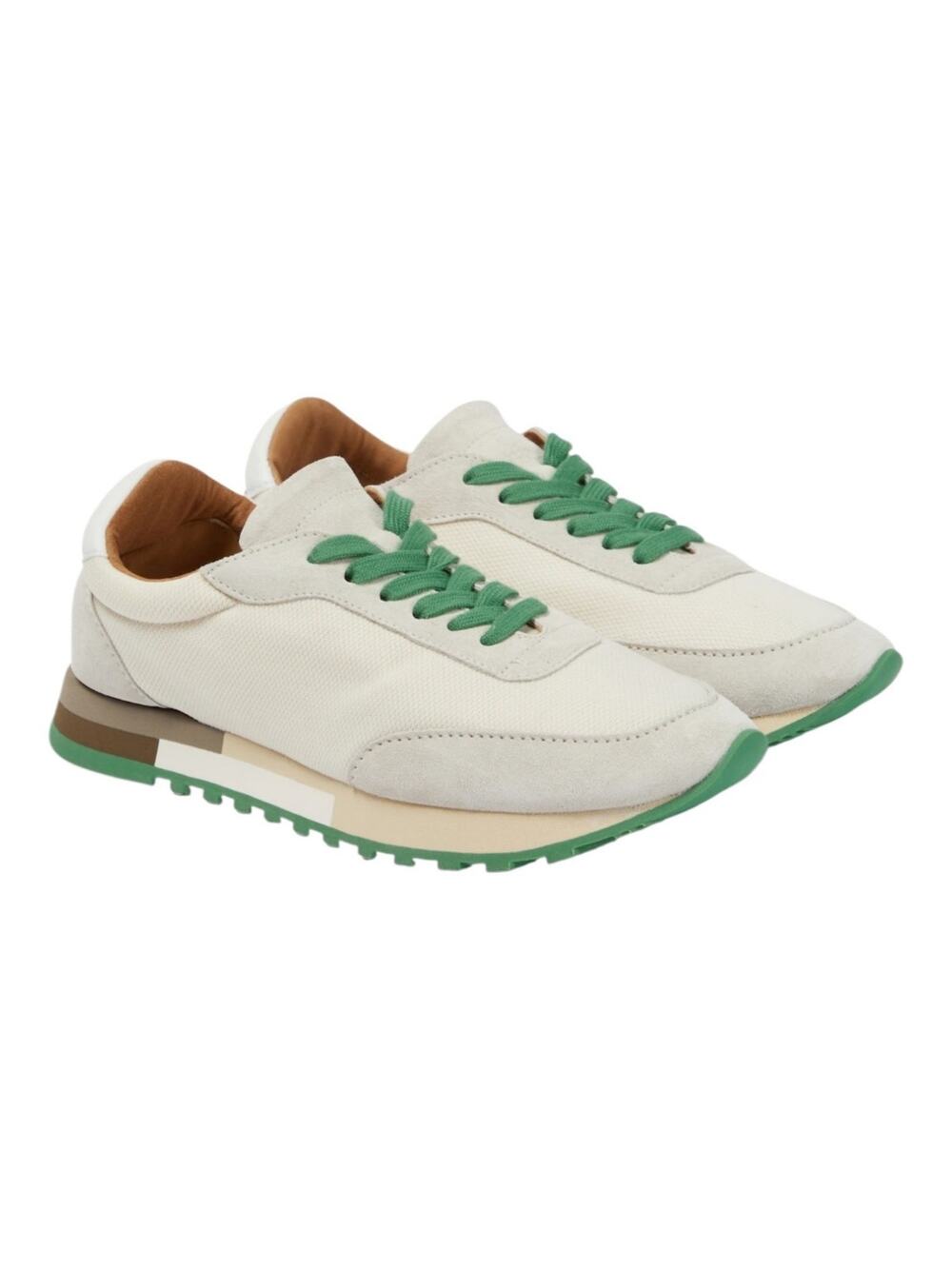 The Row Owen Ivory White Green Suede Runner Athletic Sneakers